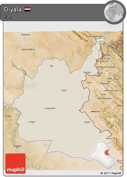 Shaded Relief 3D Map of Diyala, satellite outside