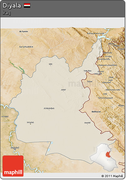 Shaded Relief 3D Map of Diyala, satellite outside
