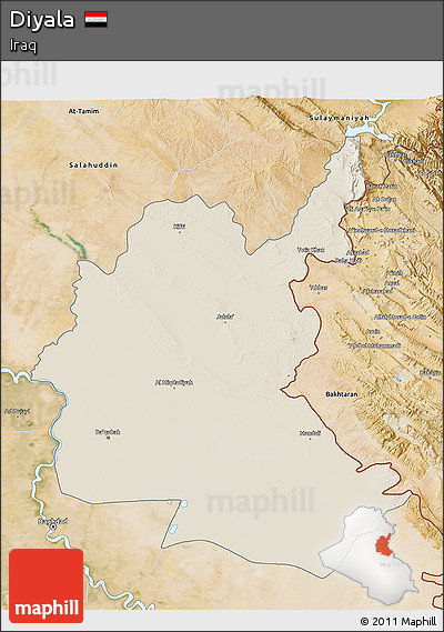 Shaded Relief 3D Map of Diyala, satellite outside