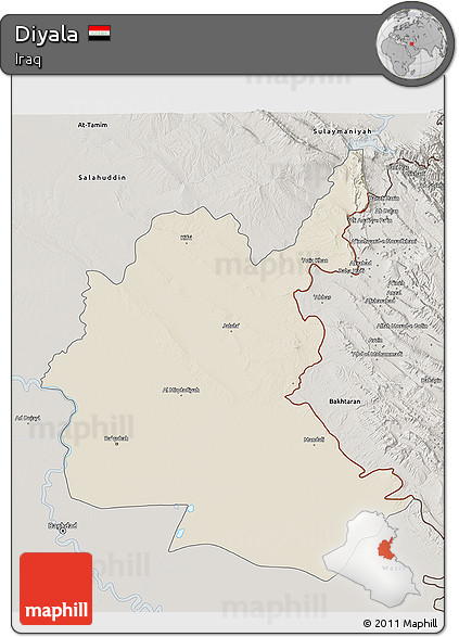 Shaded Relief 3D Map of Diyala, semi-desaturated