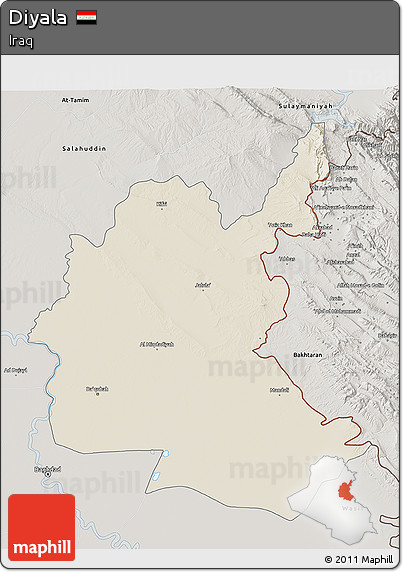 Shaded Relief 3D Map of Diyala, semi-desaturated