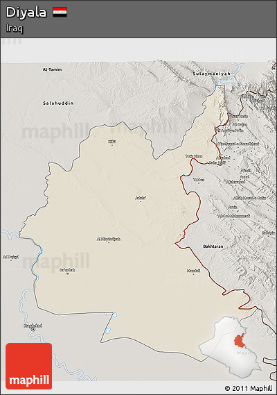 Shaded Relief 3D Map of Diyala, semi-desaturated