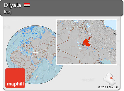 Gray Location Map of Diyala, hill shading