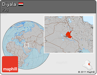 Gray Location Map of Diyala, hill shading