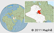 Savanna Style Location Map of Diyala, highlighted country, hill shading