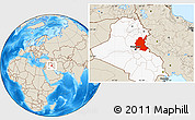 Shaded Relief Location Map of Diyala, highlighted country