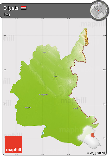 Physical Map of Diyala, cropped outside
