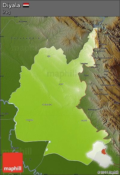 Physical Map of Diyala, darken
