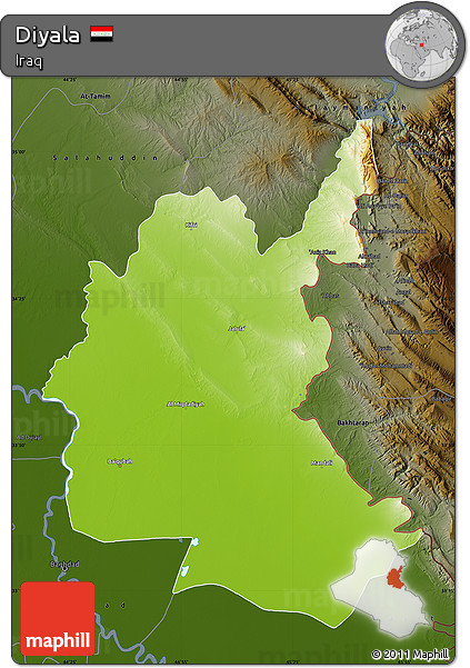 Physical Map of Diyala, darken