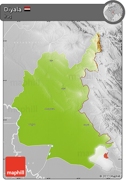 Physical Map of Diyala, lighten, desaturated