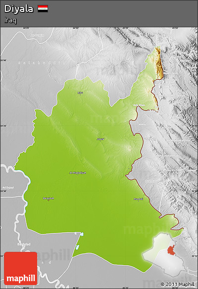 Physical Map of Diyala, lighten, desaturated