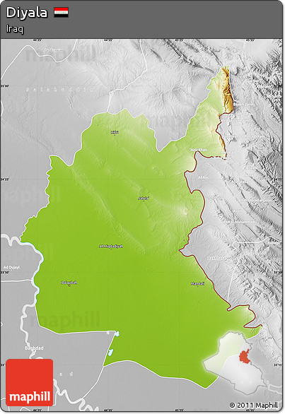 Physical Map of Diyala, lighten, desaturated