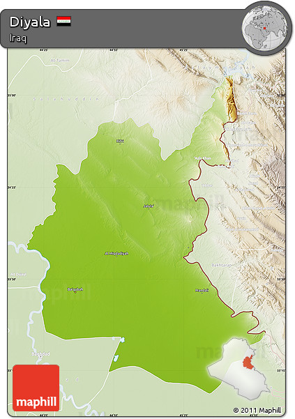 Physical Map of Diyala, lighten