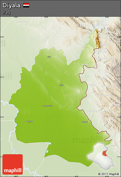 Physical Map of Diyala, lighten