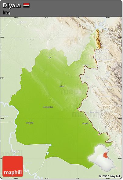 Physical Map of Diyala, lighten