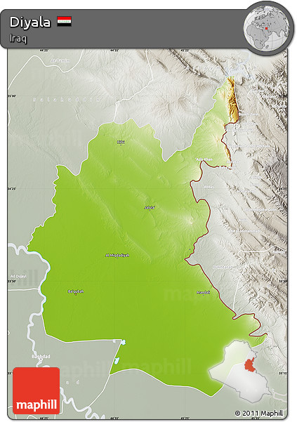 Physical Map of Diyala, lighten, semi-desaturated