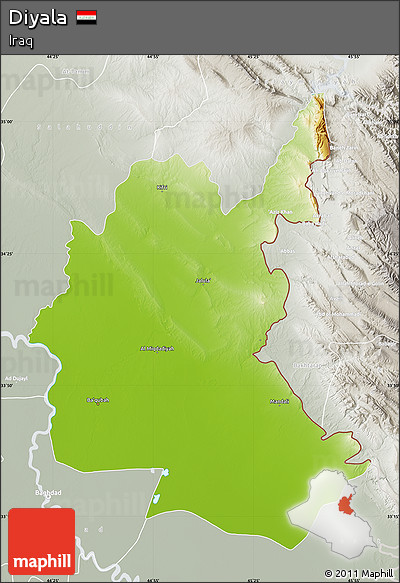 Physical Map of Diyala, lighten, semi-desaturated