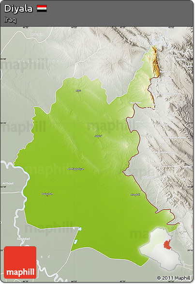 Physical Map of Diyala, lighten, semi-desaturated
