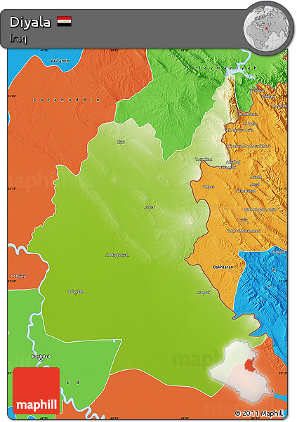 Physical Map of Diyala, political outside