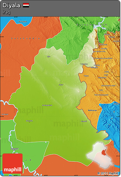 Physical Map of Diyala, political outside