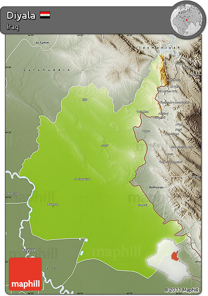 Physical Map of Diyala, semi-desaturated