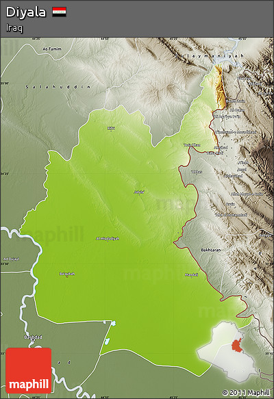 Physical Map of Diyala, semi-desaturated