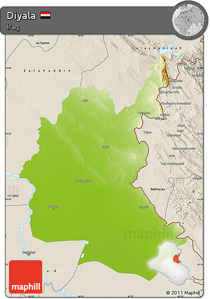 Physical Map of Diyala, shaded relief outside