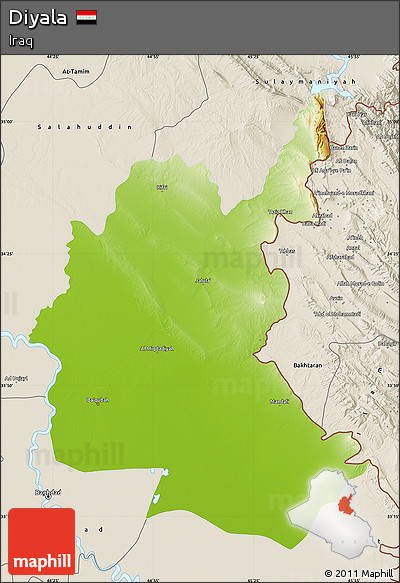Physical Map of Diyala, shaded relief outside