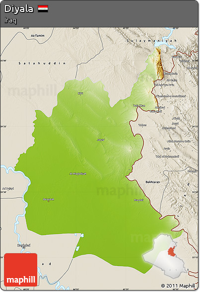 Physical Map of Diyala, shaded relief outside