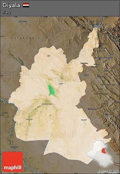 Satellite Map of Diyala, darken