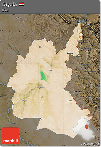 Satellite Map of Diyala, darken