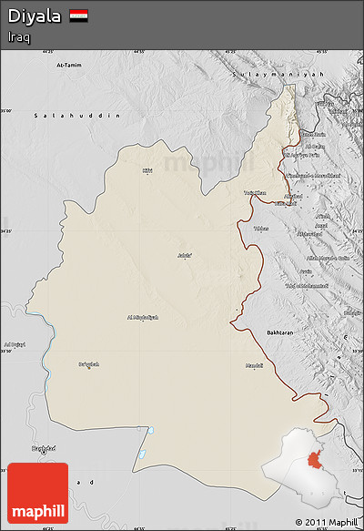 Shaded Relief Map of Diyala, desaturated
