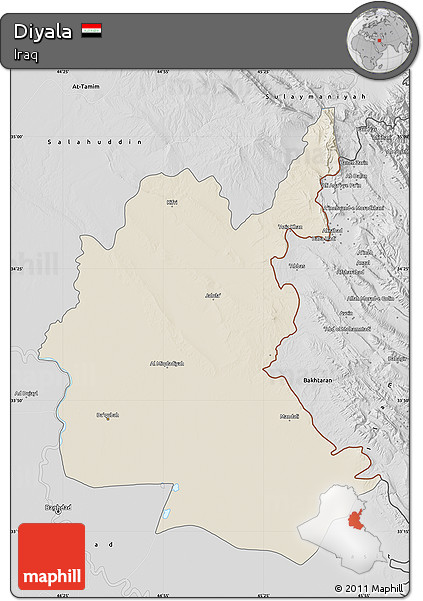 Shaded Relief Map of Diyala, desaturated