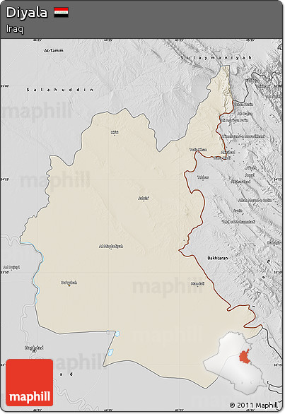 Shaded Relief Map of Diyala, desaturated