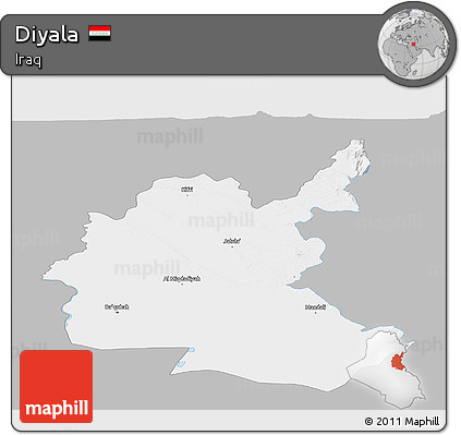 Gray Panoramic Map of Diyala, single color outside