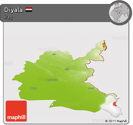 Physical Panoramic Map of Diyala, cropped outside