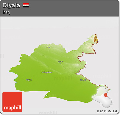 Physical Panoramic Map of Diyala, cropped outside