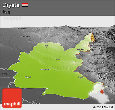 Physical Panoramic Map of Diyala, darken, desaturated