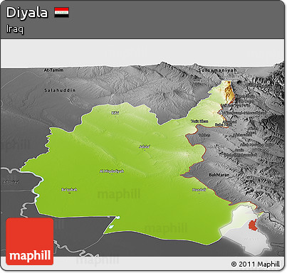 Physical Panoramic Map of Diyala, darken, desaturated