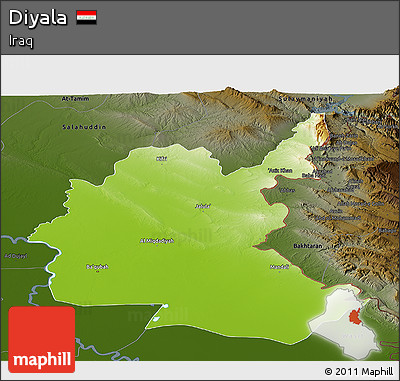 Physical Panoramic Map of Diyala, darken