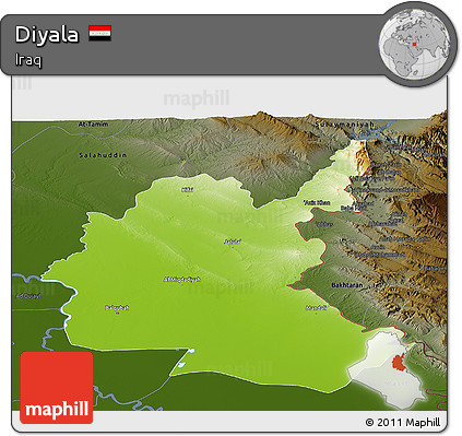 Physical Panoramic Map of Diyala, darken