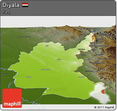 Physical Panoramic Map of Diyala, darken