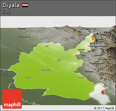 Physical Panoramic Map of Diyala, darken, semi-desaturated