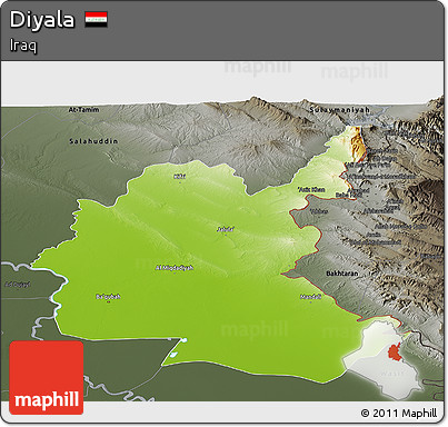 Physical Panoramic Map of Diyala, darken, semi-desaturated