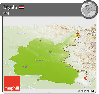 Physical Panoramic Map of Diyala, lighten