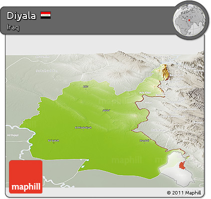 Physical Panoramic Map of Diyala, lighten, semi-desaturated