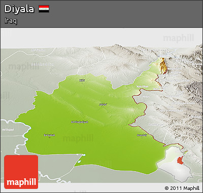 Physical Panoramic Map of Diyala, lighten, semi-desaturated