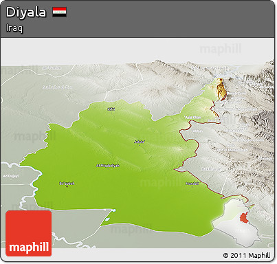 Physical Panoramic Map of Diyala, lighten, semi-desaturated