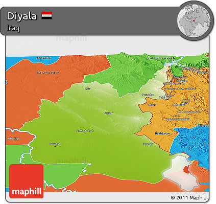 Physical Panoramic Map of Diyala, political outside