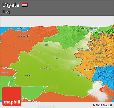 Physical Panoramic Map of Diyala, political outside